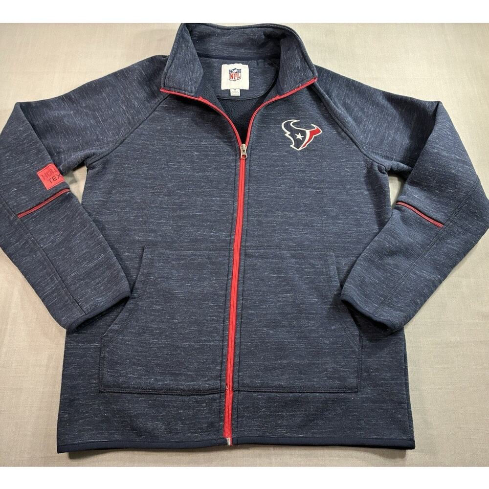 NFL Houston Texans Full Zip Jacket Men's Medium Navy Blue Red Trim Logo Coat